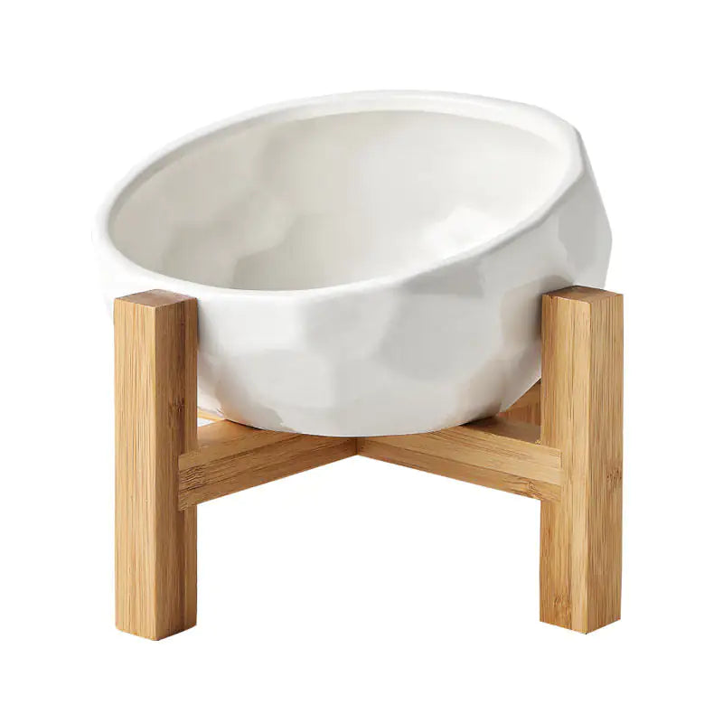 Ceramic Pet Bowl & Bamboo Stand